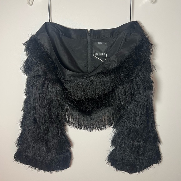 C/Meo Collective NEW Black Fringe Long Sleeve Crop Top Party Western Size XS - Picture 2 of 5